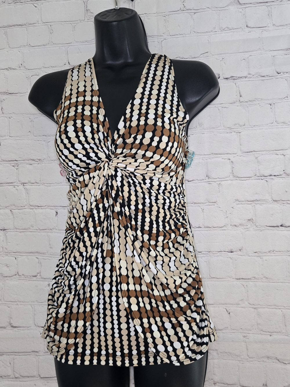 Y2K retro brown & cream polka dot Ta K With Mick Open front detail Catos sz lg‎